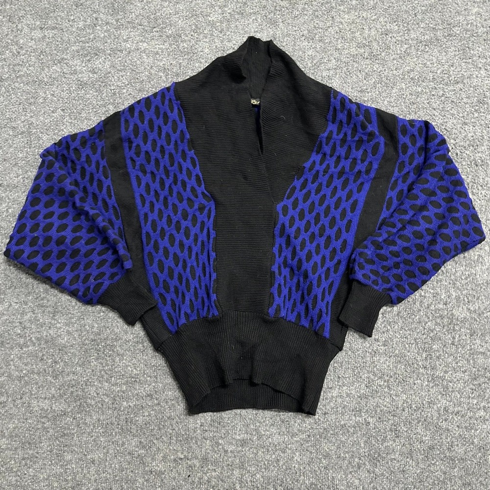 Dalton Studio Sweater Womens Size S Black Blue Geometric Shawl Neck Vintage USA